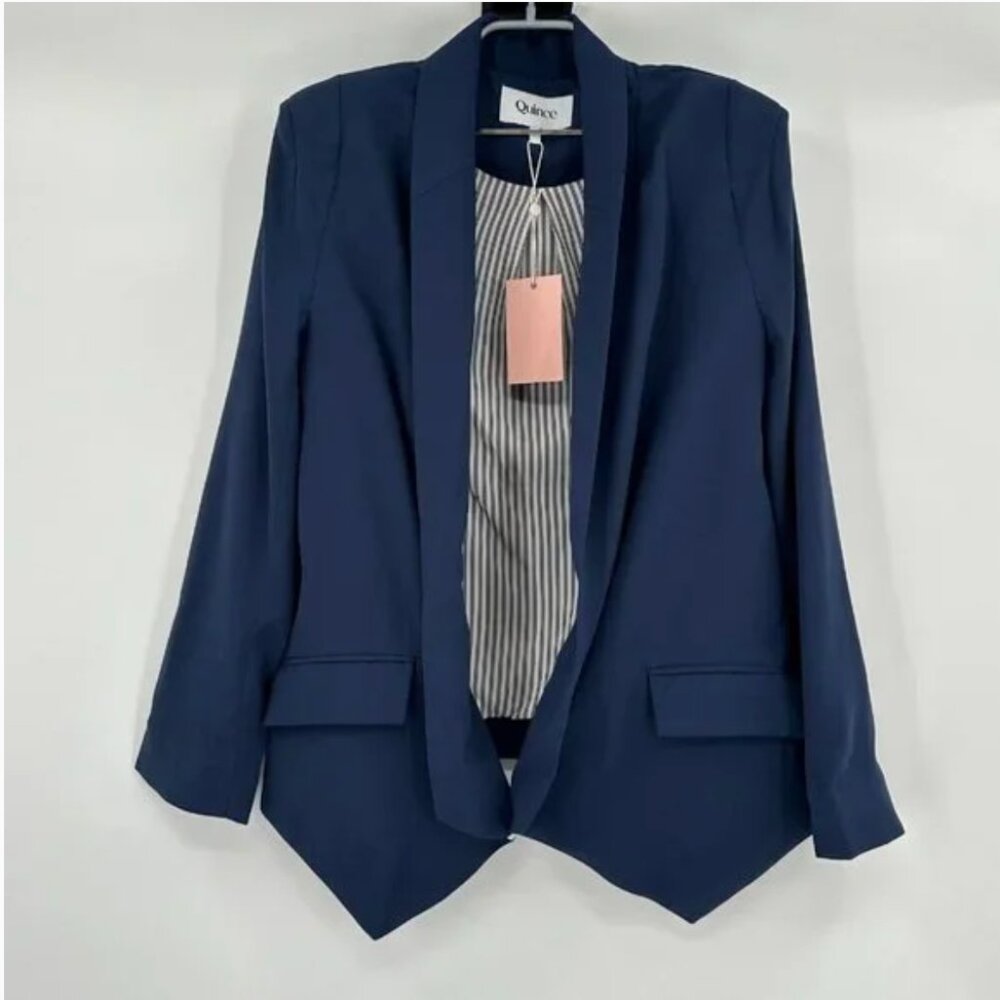 Quince Crepe Open Front Blazer Navy Blue Wrinklefree - Picture 5 of 5